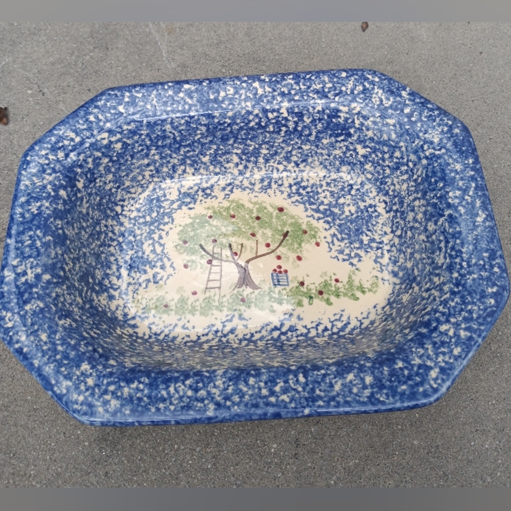 Vintage Molly Dallas Fruit Tree Spatterware Hand Painted Serving Bowl 10"